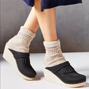 UO Maguba Chicago Kiltie Wood Wedge Clogs